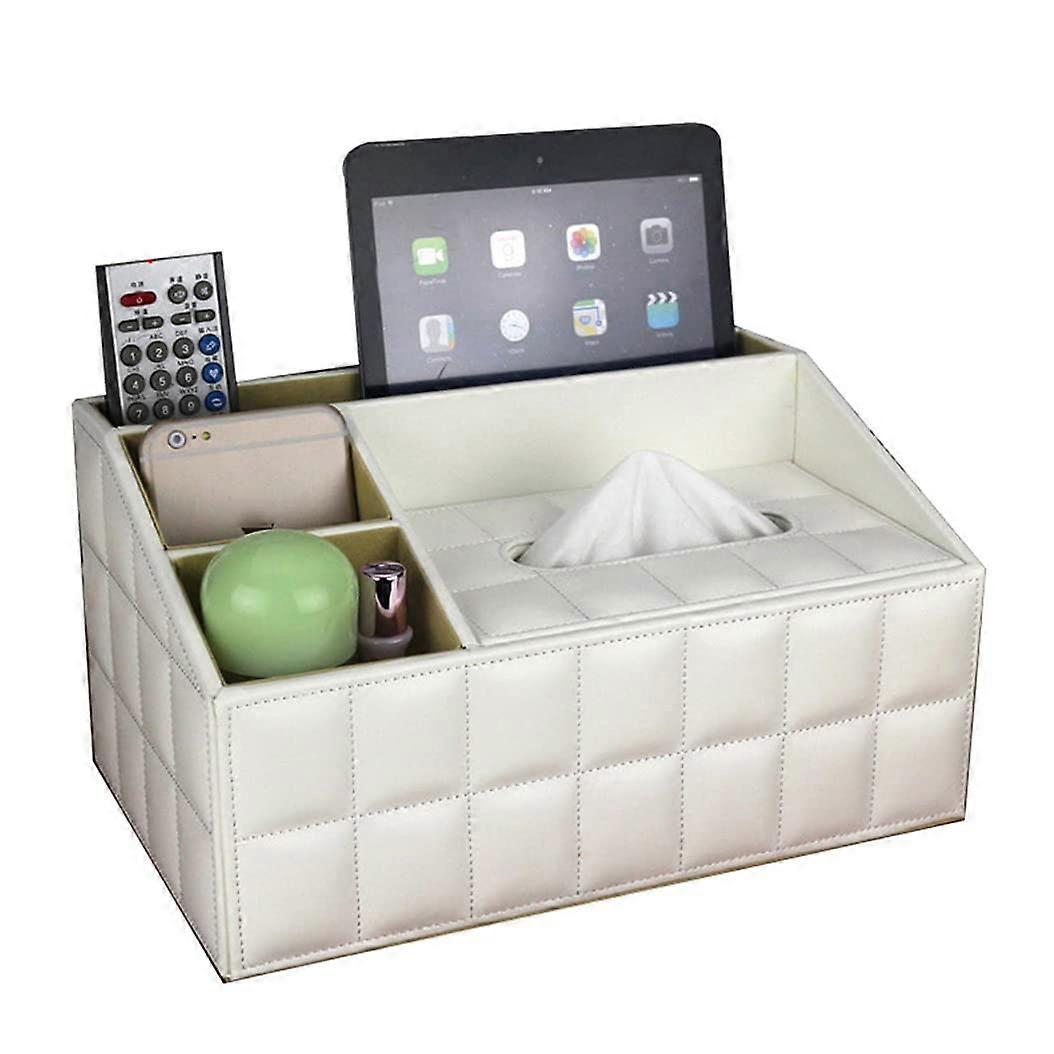 Multifunctional Rectangular Leather Modern White Tissue Box for Office Desk