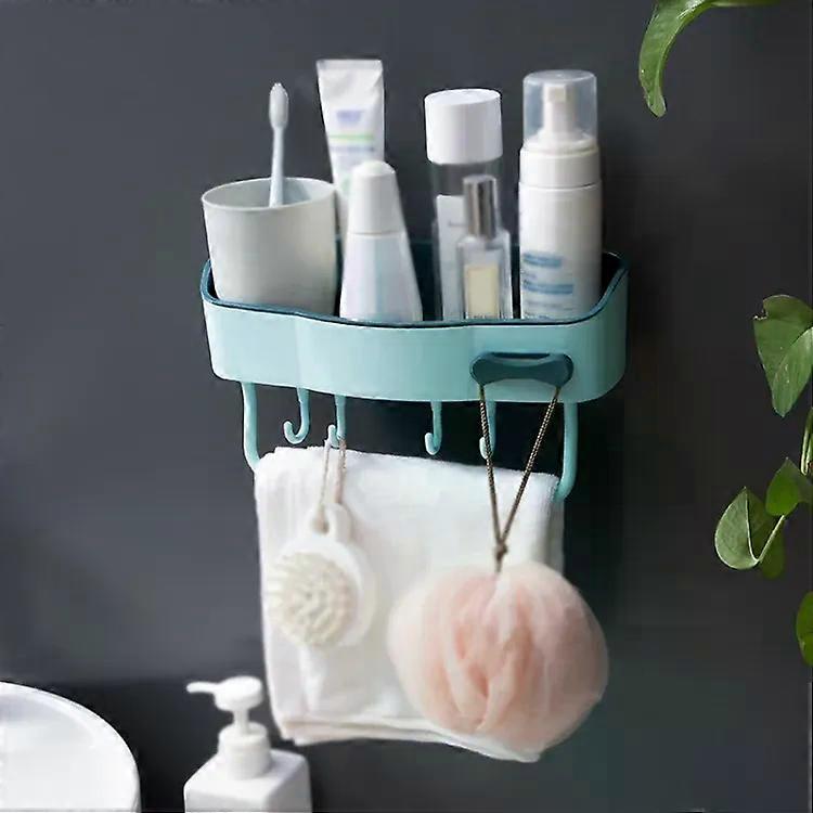 Punch-Free Bathroom Shelf-2 PCS Suction Cup Storage Frame-Blue Blue
