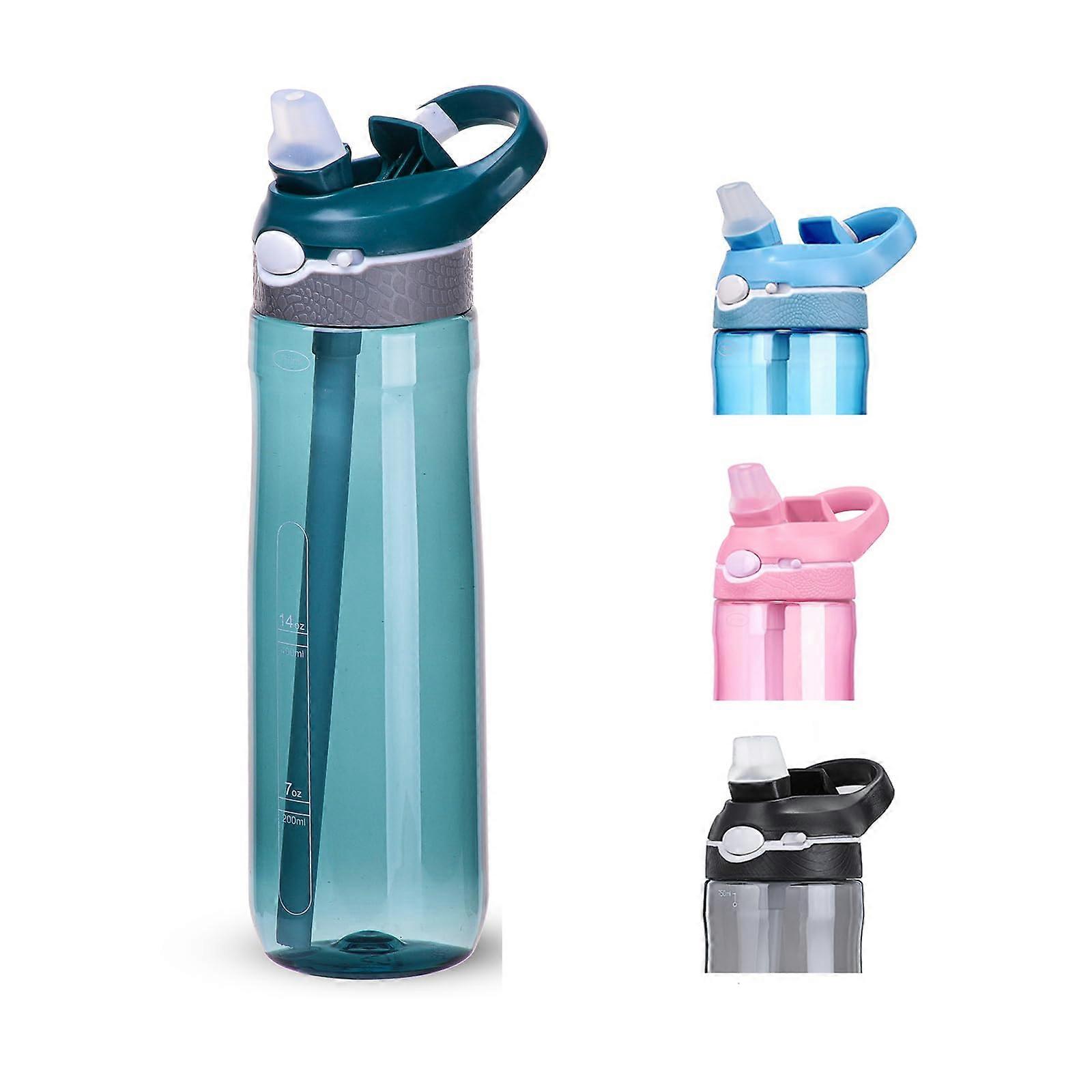 24oz Dark Cyan Water Bottle With Narrow Straw, BPA Free, Handle, Flip-Up Lid, One-Hand Use, Ideal For School Office Gym
