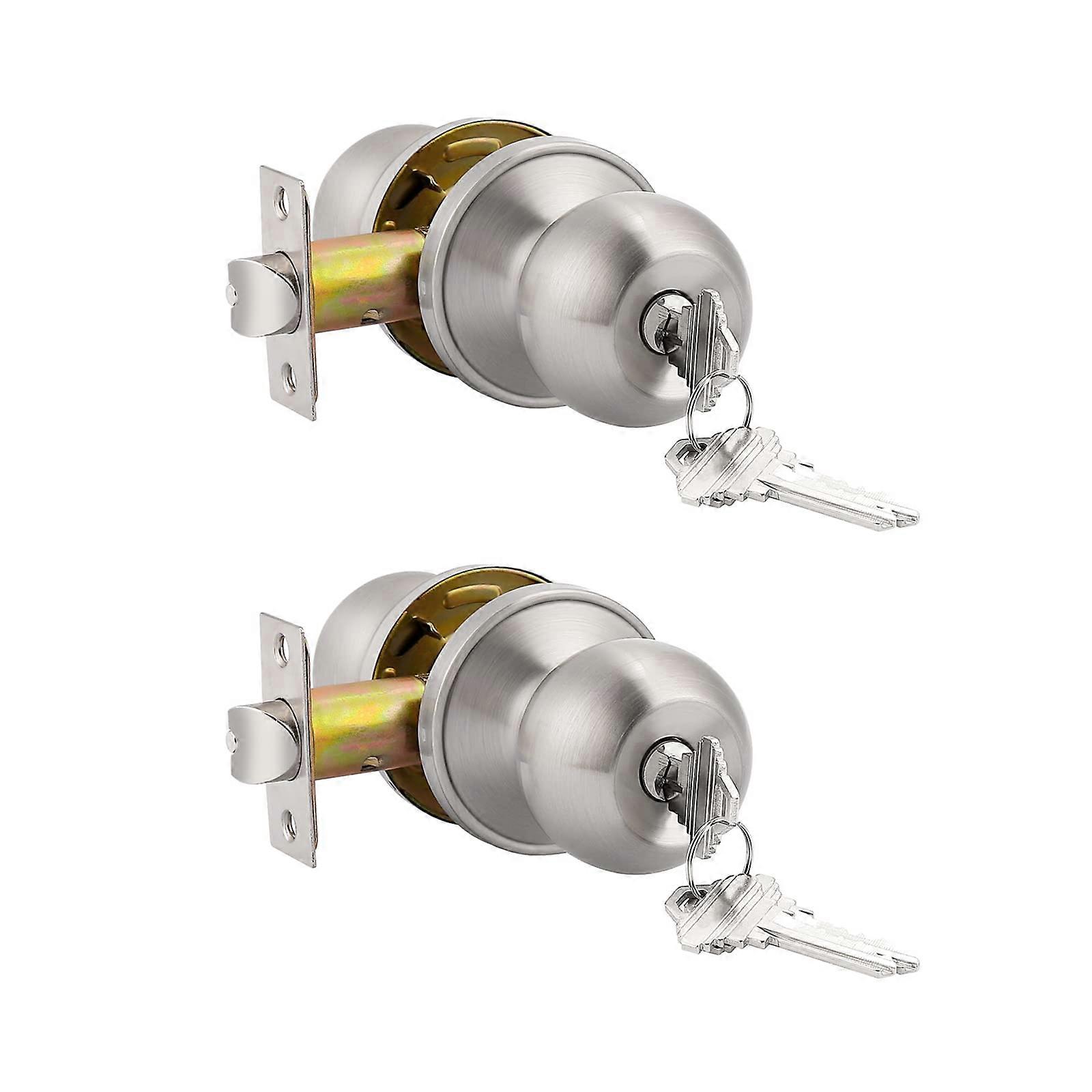 2 Pack Brushed Nickel Ball Entry Door Knobs Combo for Interior Exterior Use