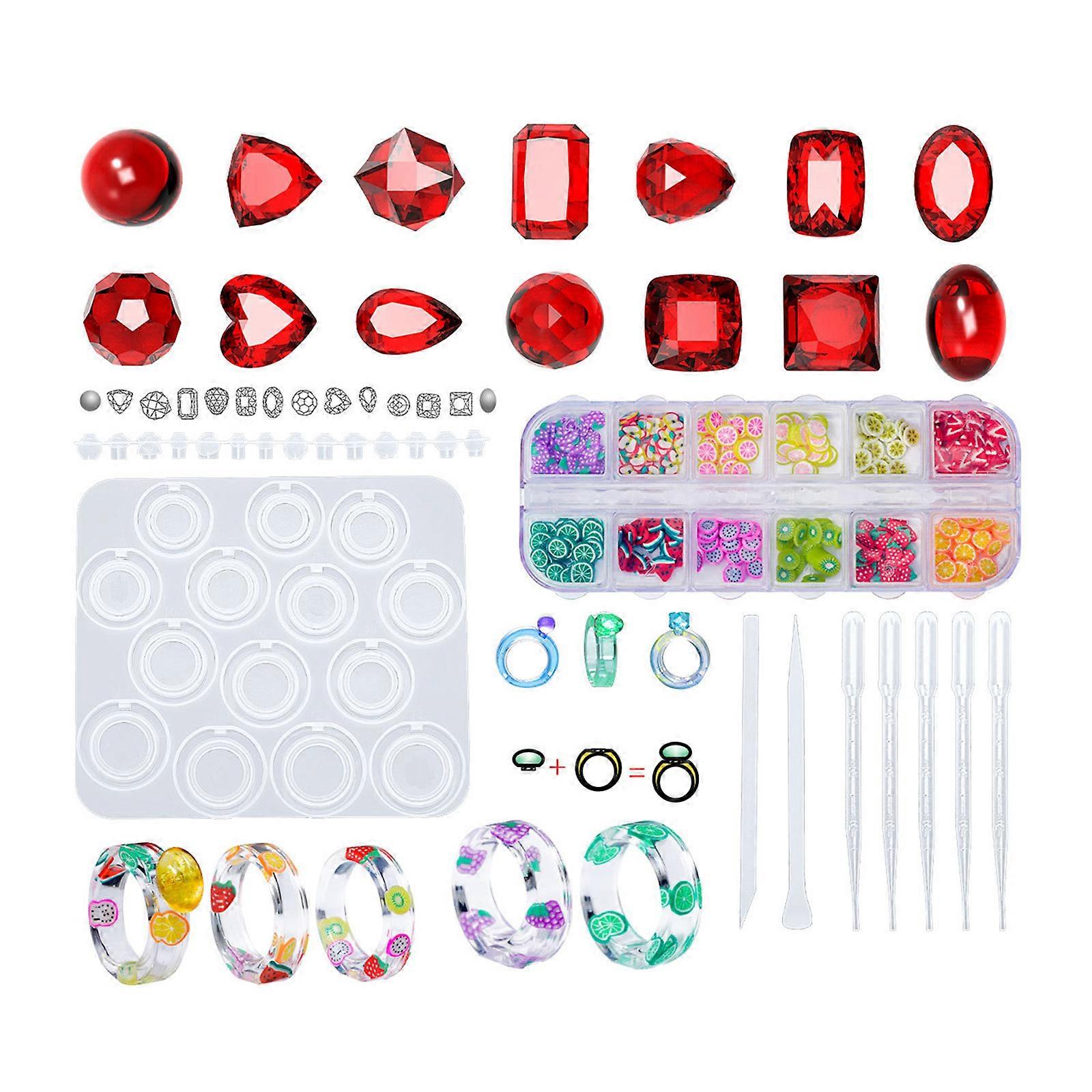 1 Set Epoxy Diy Silicone Mold Ring Set Cut Face Inlaid for Butterfly Sequins Soft Pottery Gemstone Ring Material Package