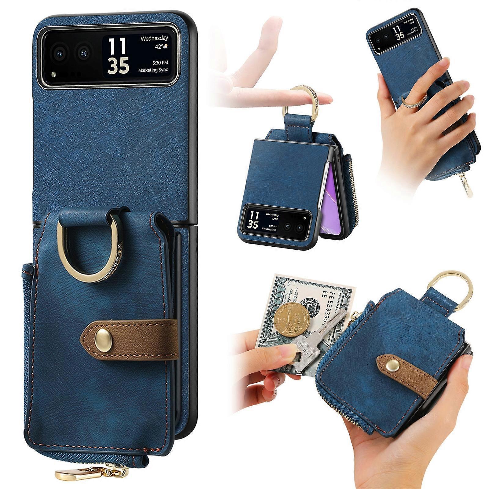 Retro Skin-feel Ring Multi-card Wallet Phone Case