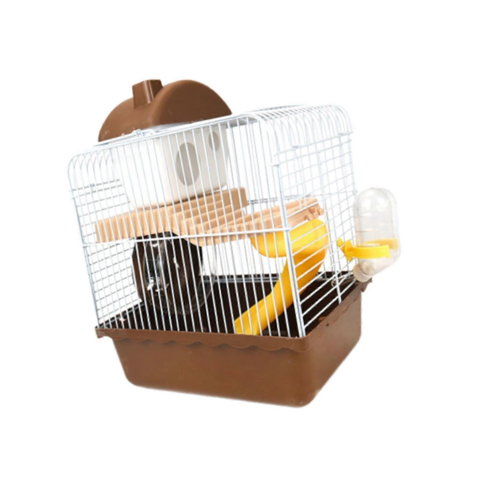 Small Animal Carrier with Water Bottle, Lightweight Hamster Cage Travel Carrier for Guinea Pig, Gerbils, Hedgehog, Brown