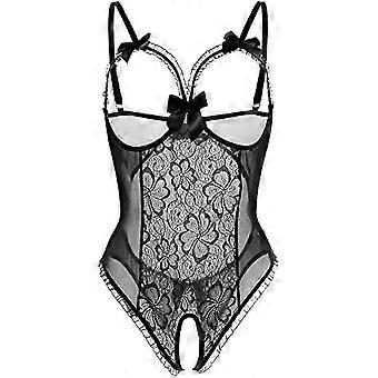 Womens Open Cup Crotchless Onesie Teddy Sexy Lingerie Lace Nightie One Size Black