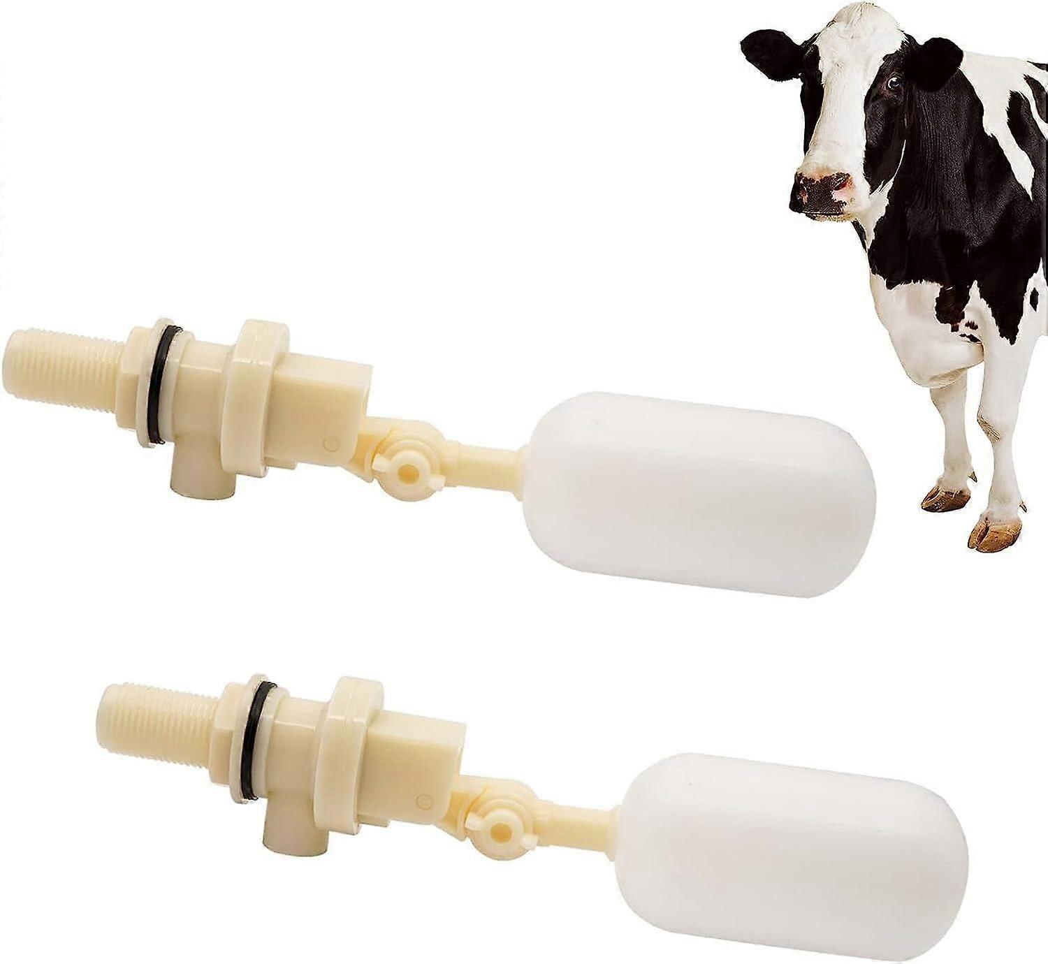 Livestock Feed Bowl for Animals - Automatic Water Bowl with Adjustable Arm, 2 Pack Plastic Float Valve for Cattle Sheep, Diameter 25cm