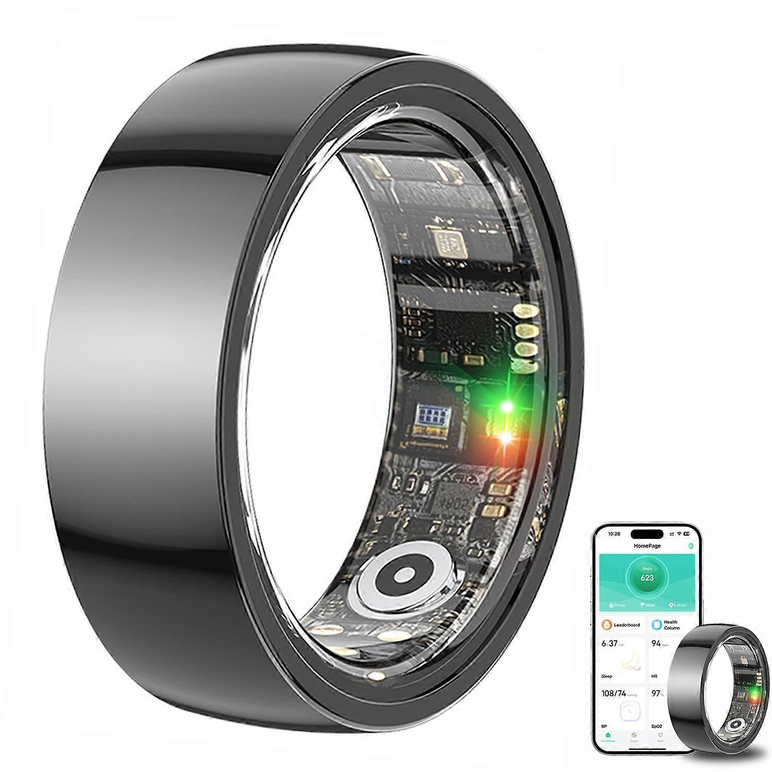 Smart Ring Health Tracker For Men, Ceramic Black, Size 9, Sleep Tracking, Long-Lasting Battery