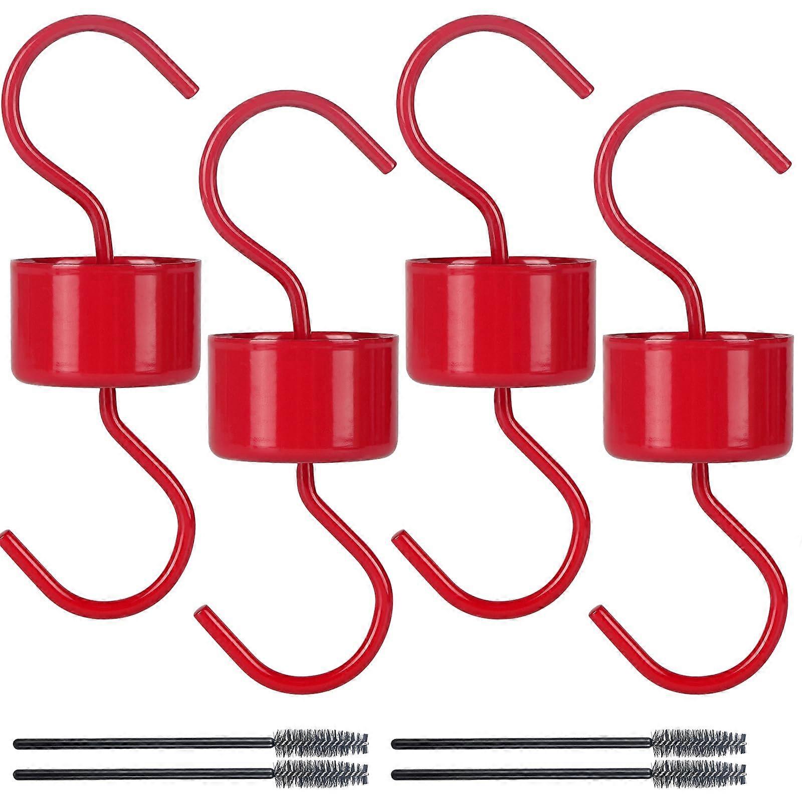 Metal Ant Moat for Hummingbird Feeders, Red Hummingbird Feeder Ant Guard, 4 Hooks with 4 Brushes