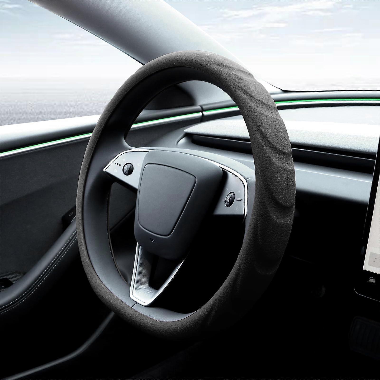 Steering Wheel Cover for 2024 Tesla Model 3 & 2025 Model Y, Non-Slip Silicone Material, Soft Protective Accessory, Black
