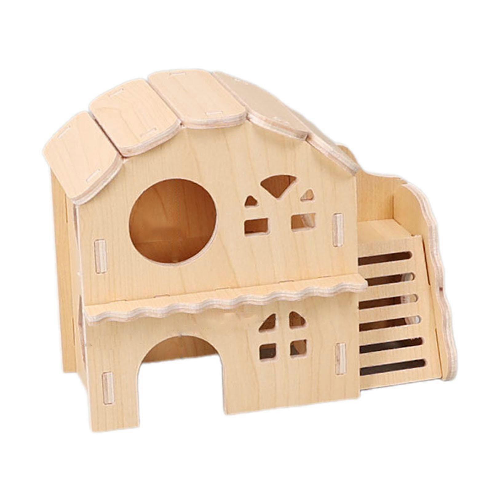 Wooden Hamster House with Window Hideaway Handcrafted Small Animal Sleeping Nest