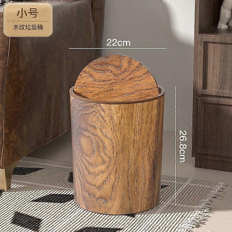 Compact Imitation Wood Trash Can With Rotating Lid Stylish Bathroom Garbage Can For Home Office Hotel Kitchen Waste Bin Decorative Wastebasket Size S