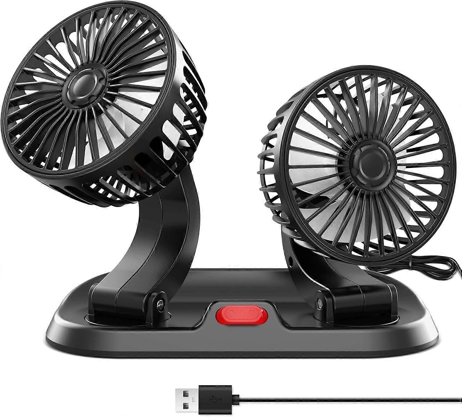Car Fan for Rear Seat Passenger - Dual Head USB Seat Fan With 360 Rotatable 3 Speeds Air Circulation for Backseat Kids - Adjustable Clip for Vehicles,