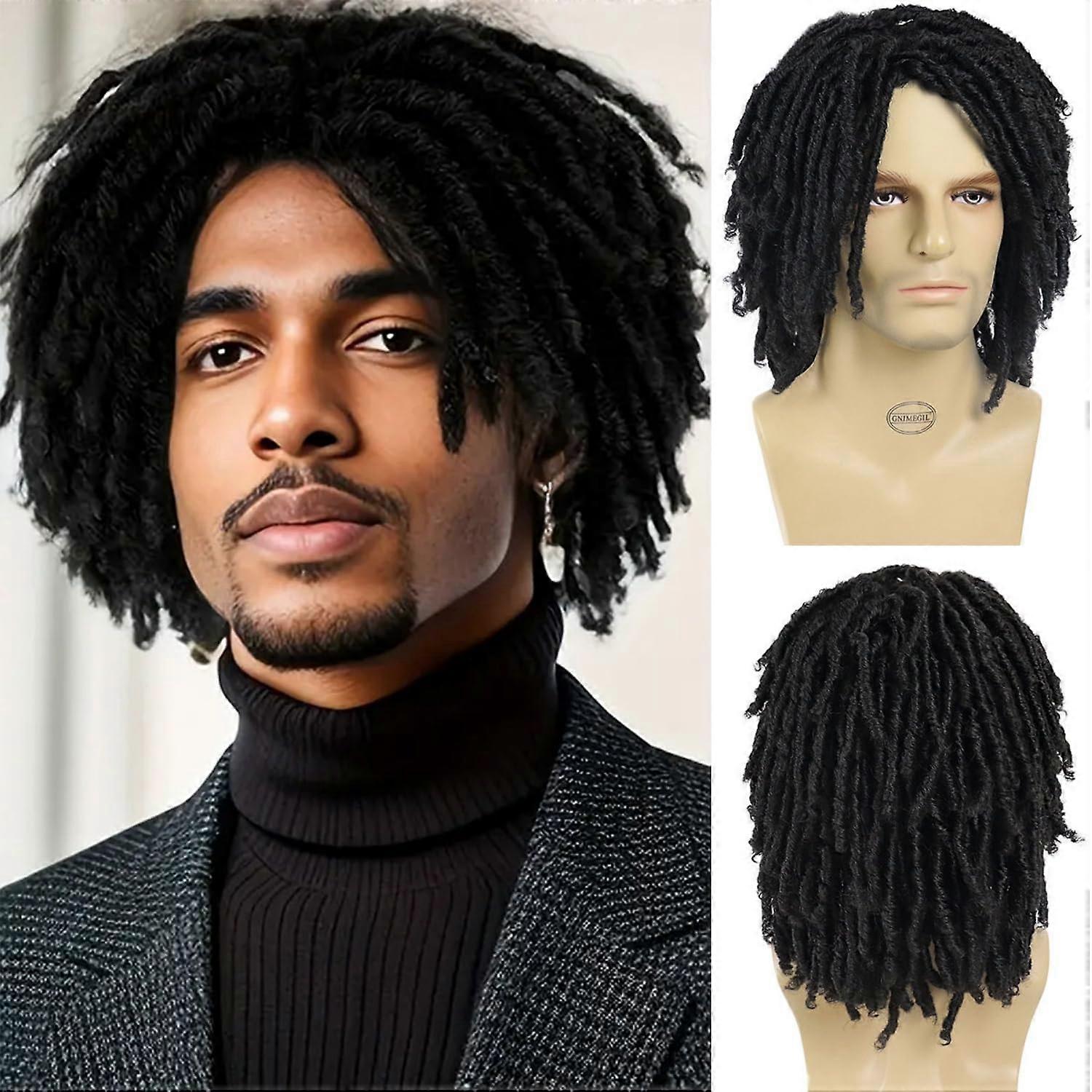 Short Braided Wig for Men Afro Bob Black Crochet Twist Hair Dreadlocks Natural Synthetic Layered Faux Locs Braids