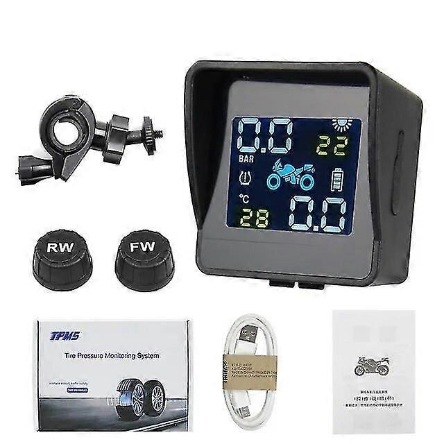 Motorcycle Tpms Usb Solar Charging Motor Tire Pressure Tyre Temperature Monitoring Alarm System With 2 External Sensors
