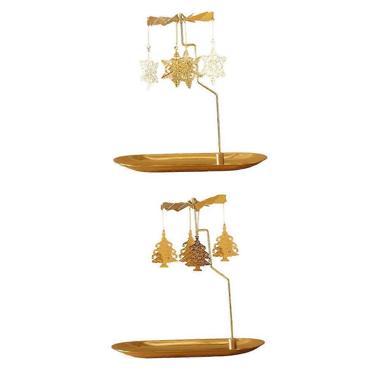 2Pieces Candle Holder Rotating Tea Lights Stand Snowflake Xmas Tree