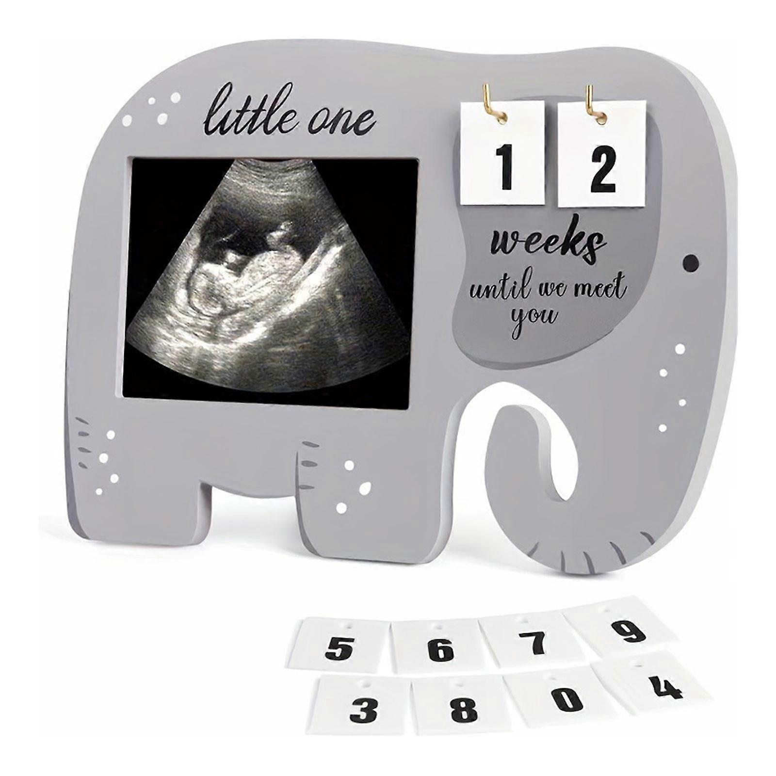 Baby First Scan Photo Frame Elephant Ultrasound Picture Frame with Countdown Weeks Wooden Unique Mum to be Gift