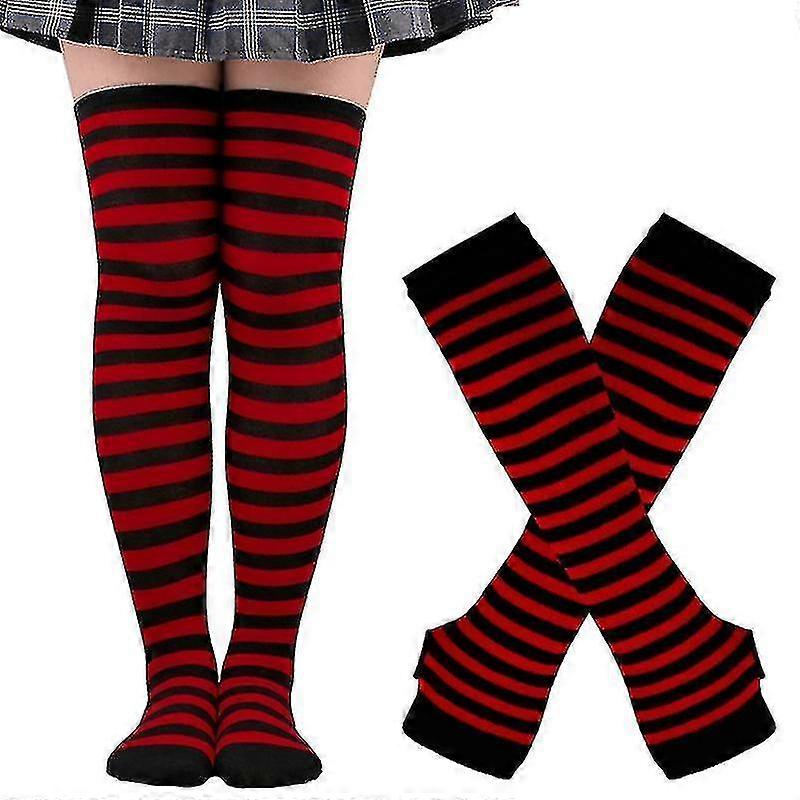 Ensemble de gants sans doigts et de manchettes rayées pour le cosplay et les tenues de fête des femmes