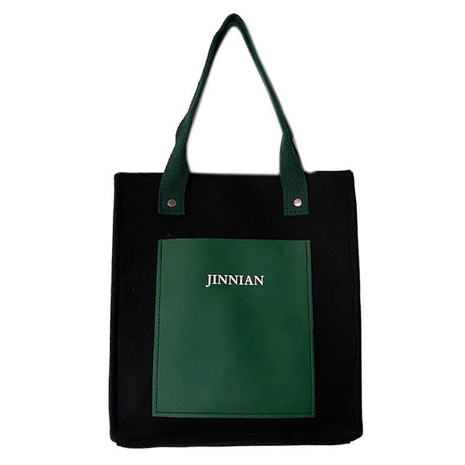 Versatile Canvas Tote Handbag Bag for Work and Travel Stylish and Sturdy Top Handle Bag with Multiple Pockets black with green
