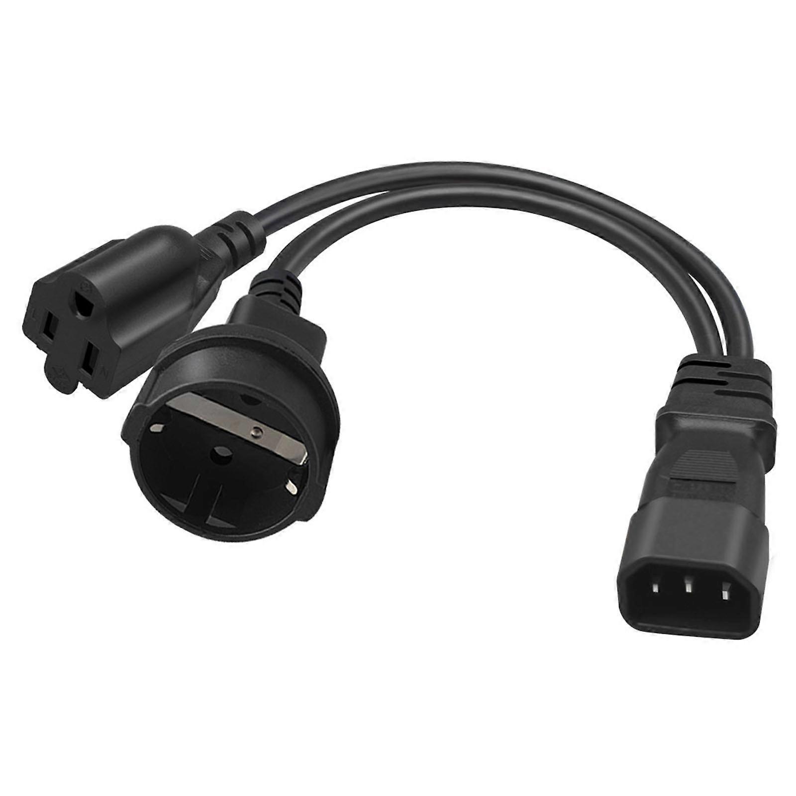 Power Extension Cord Y Splitter C14 to 5-15R US EU 4.8mm 1 to 2 Way Outlet Low Profile Power Plug Cable Wire Extender