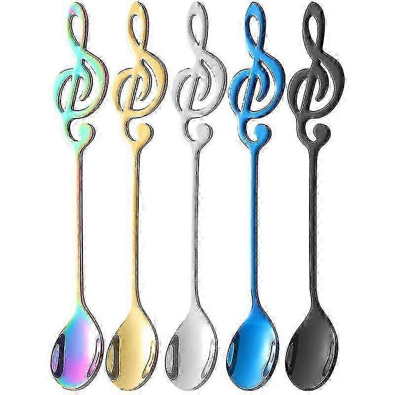 Set of 5 Music Note Spoons in Stainless Steel, Ideal for Mixing Drinks, Milkshakes, Jam, and Dessert Scooping