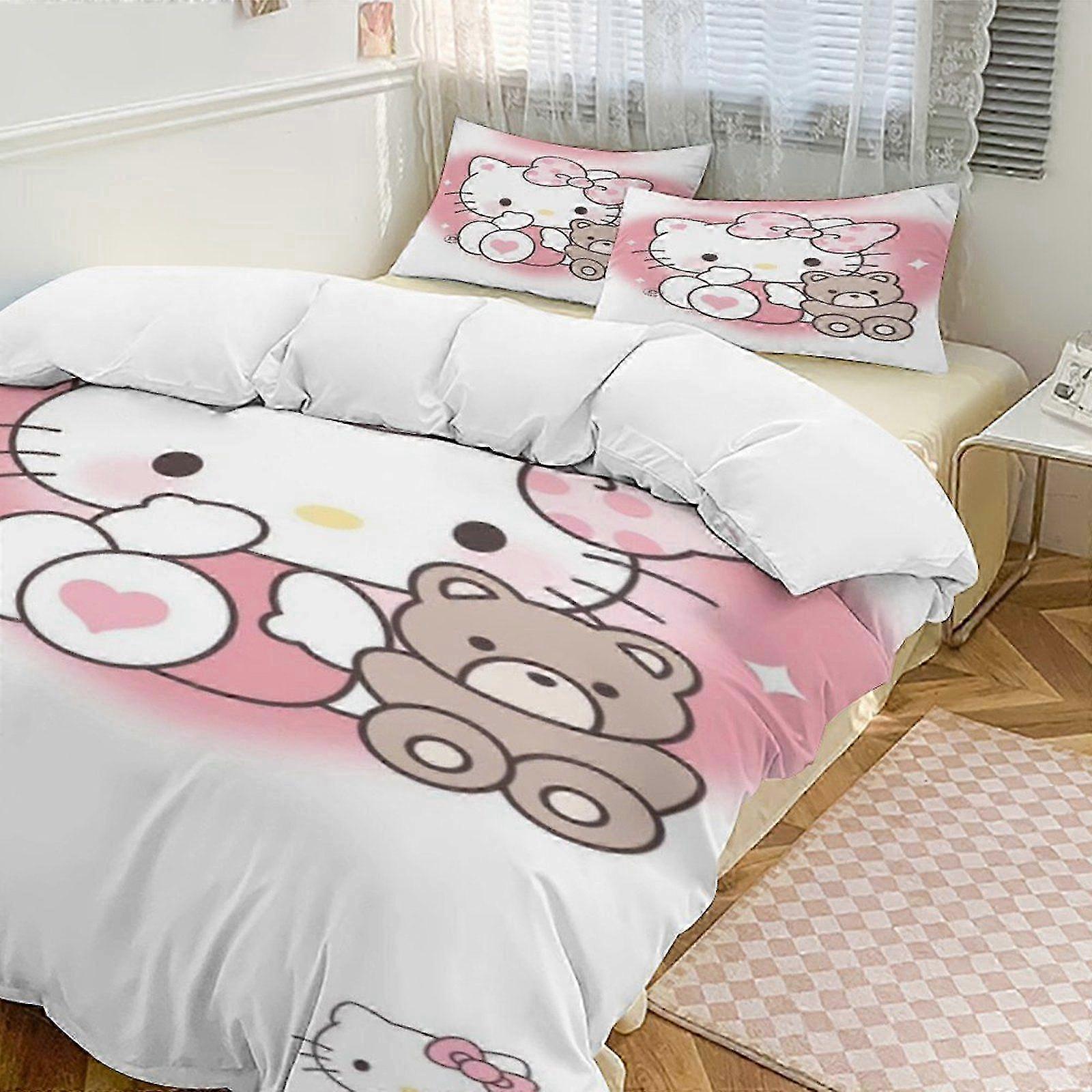 Conjunto de cama de 3 peças com design de desenho animado fofo, inclui 1 capa de colcha e 2 fronhas, perfeito para crianças e adultos, presente de feriado ideal