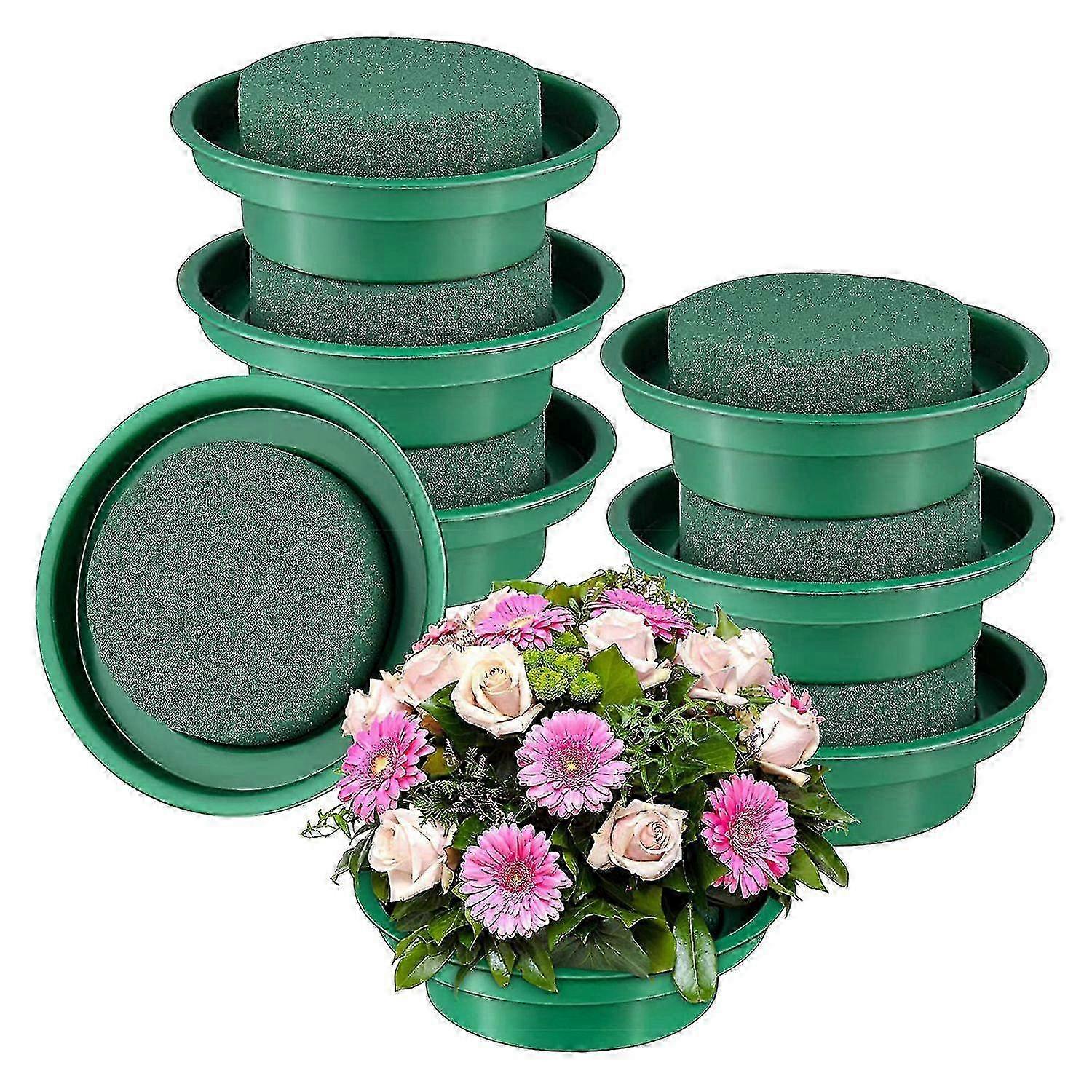 8 Pack Green Round Wet Floral Foam Blocks for DIY Flower Arrangement Kits Suitable for Various Brands