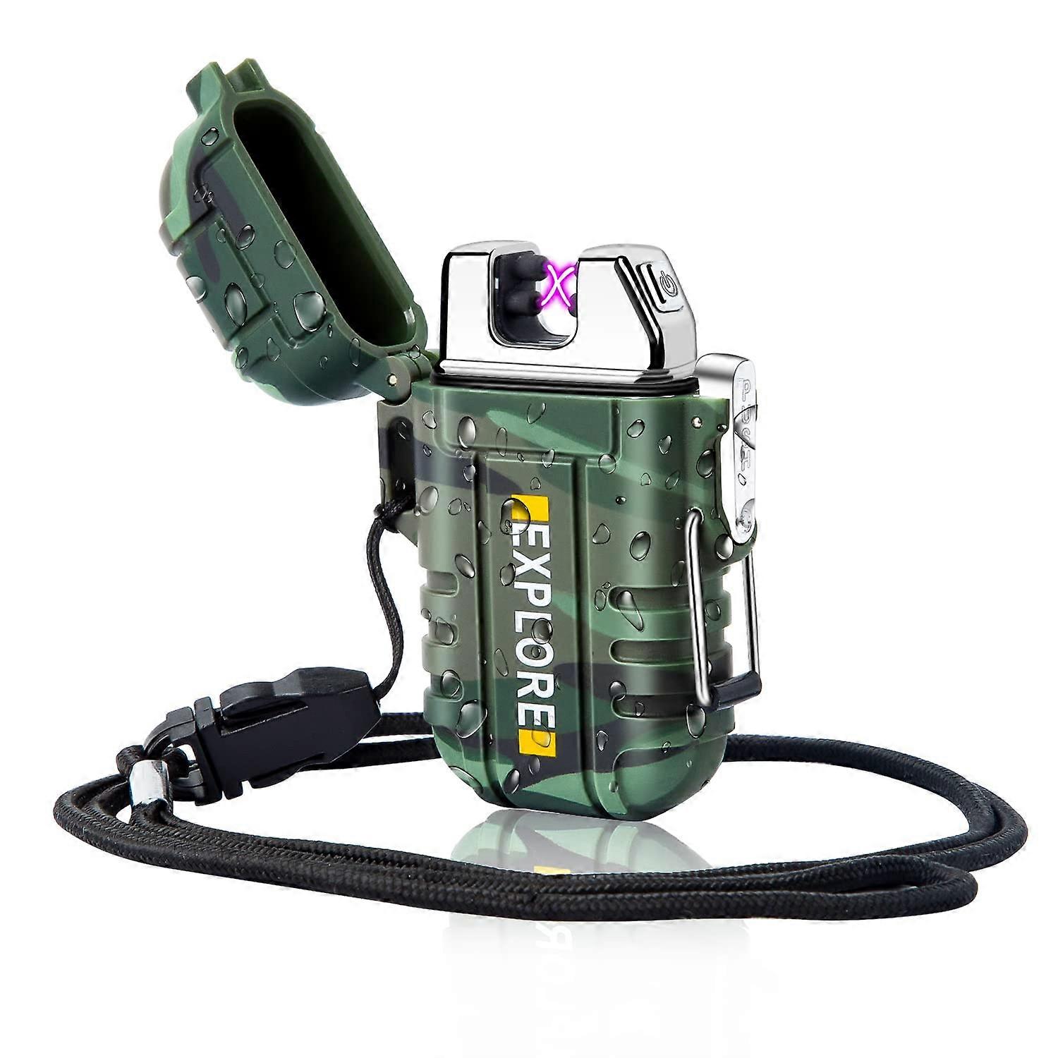 Tactical Electric Dual Arc Lighter, USB Rechargeable Windproof Flameless Plasma Lighters for Camping, Hiking & Survival Gear Gift
