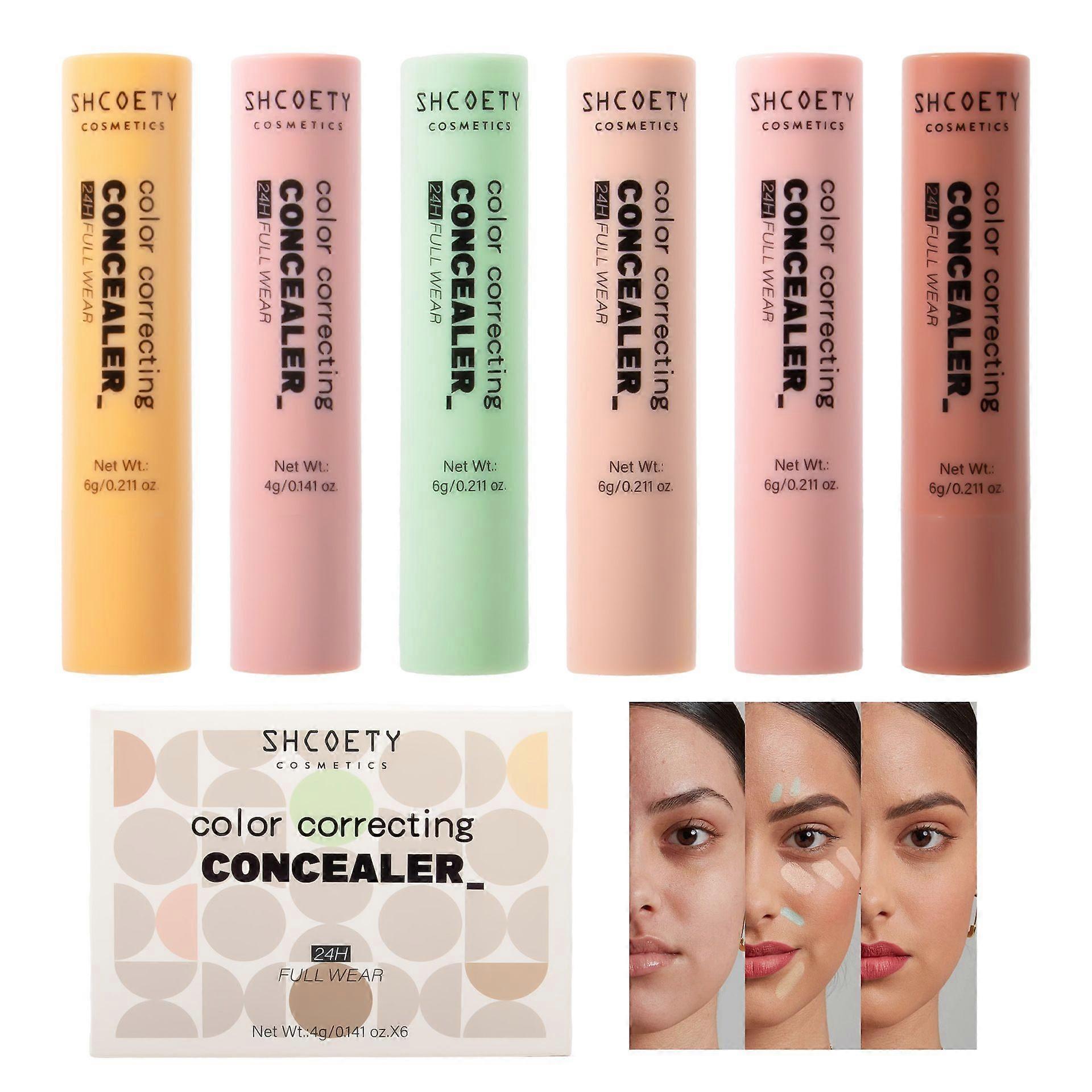Cover Stick Concealer, 6 Color Facial Concealer, Smudge Proof Lightweight Make Up Cosmetics, Long Lasting Neutralizer for Natural Finish, Skin, Blemis