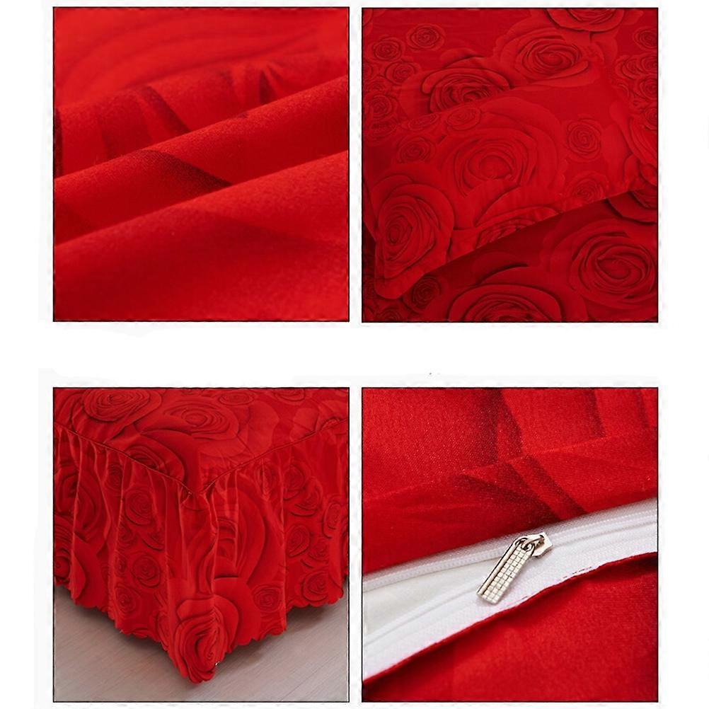 Ruffled Red Floral Bedding 200CM x 180CM Simple and Elegant Non-Skid 1Pack