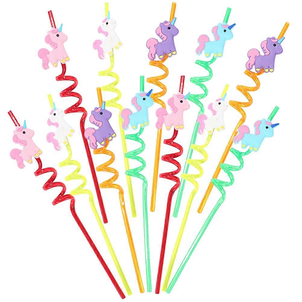 Birthday Party Straws Drinking Straw Decoration Assorted Color 26x6cm Pattern 12Pcs