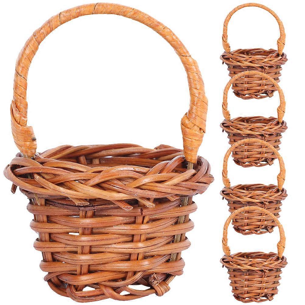 5pcs Mini Woven Baskets for Wedding Flowers, Bridal Shower & Dollhouse Decor – Coffee Color Storage Baskets for Home Display