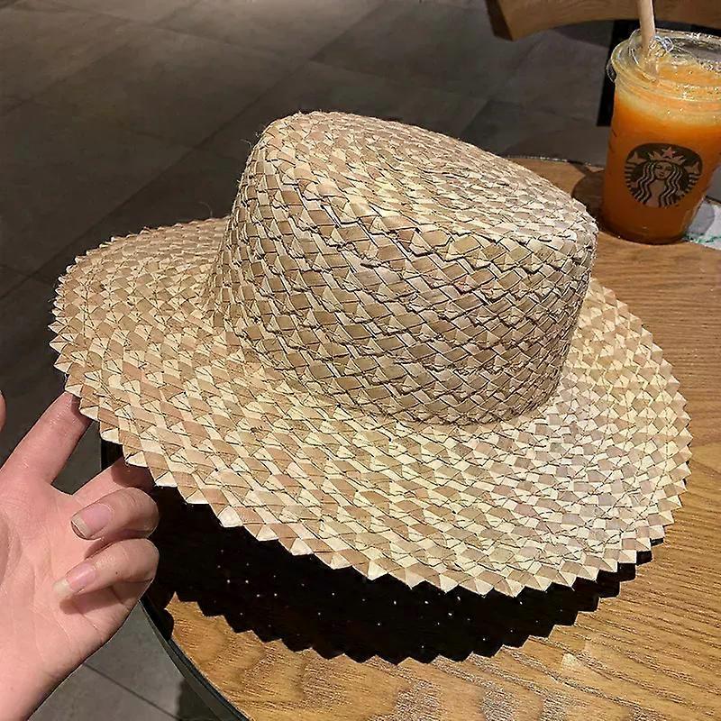 Summer straw hat French flat top sun hat Women's summer beach sun hat Pineapple lace Panama hat Men's straw hat