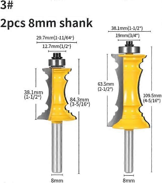 8 mm Shank Crown Shape Milling Cutter for Wood Handrail Line - 2pcs Mitre Door and Drawer Woodworking Tool