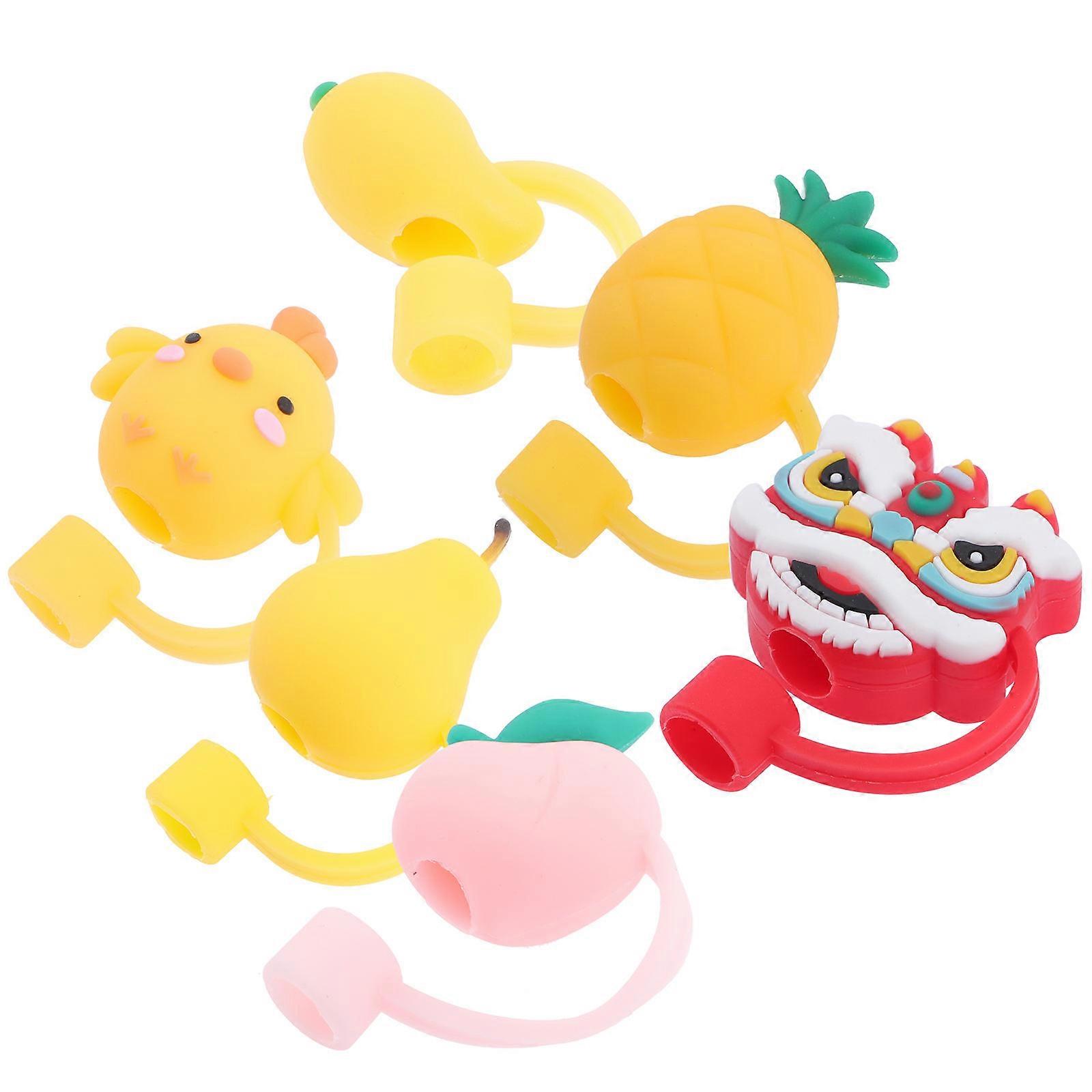 Fruit Straw Cover Caps Pineapple Design Leak-Proof Outdoor Activities 4x3.5cm Assorted Color 6Pcs