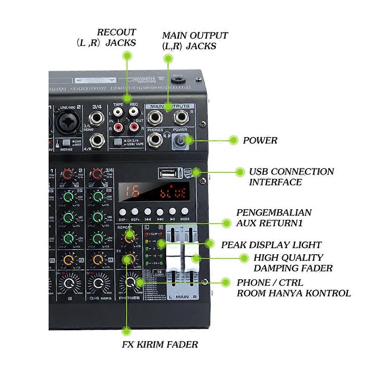 HM-4M 4 Channel Studio Audio Mixer Sound Mixing Console