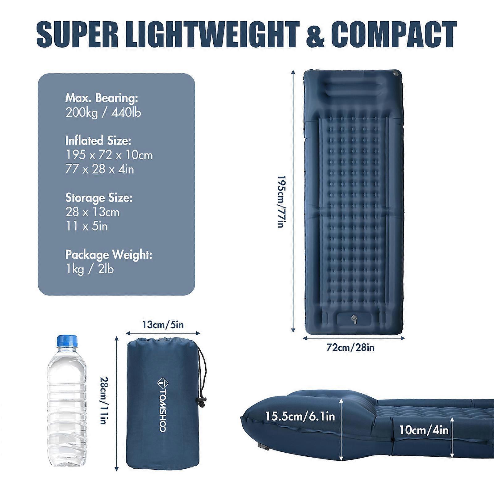 TOMSHOO Inflatable Sleeping Pad Extra Thick 4 Inch Sleeping Pad Mat Air Mattress with Built-in Pump for Camping Backpacking Hiking Traveling Tent