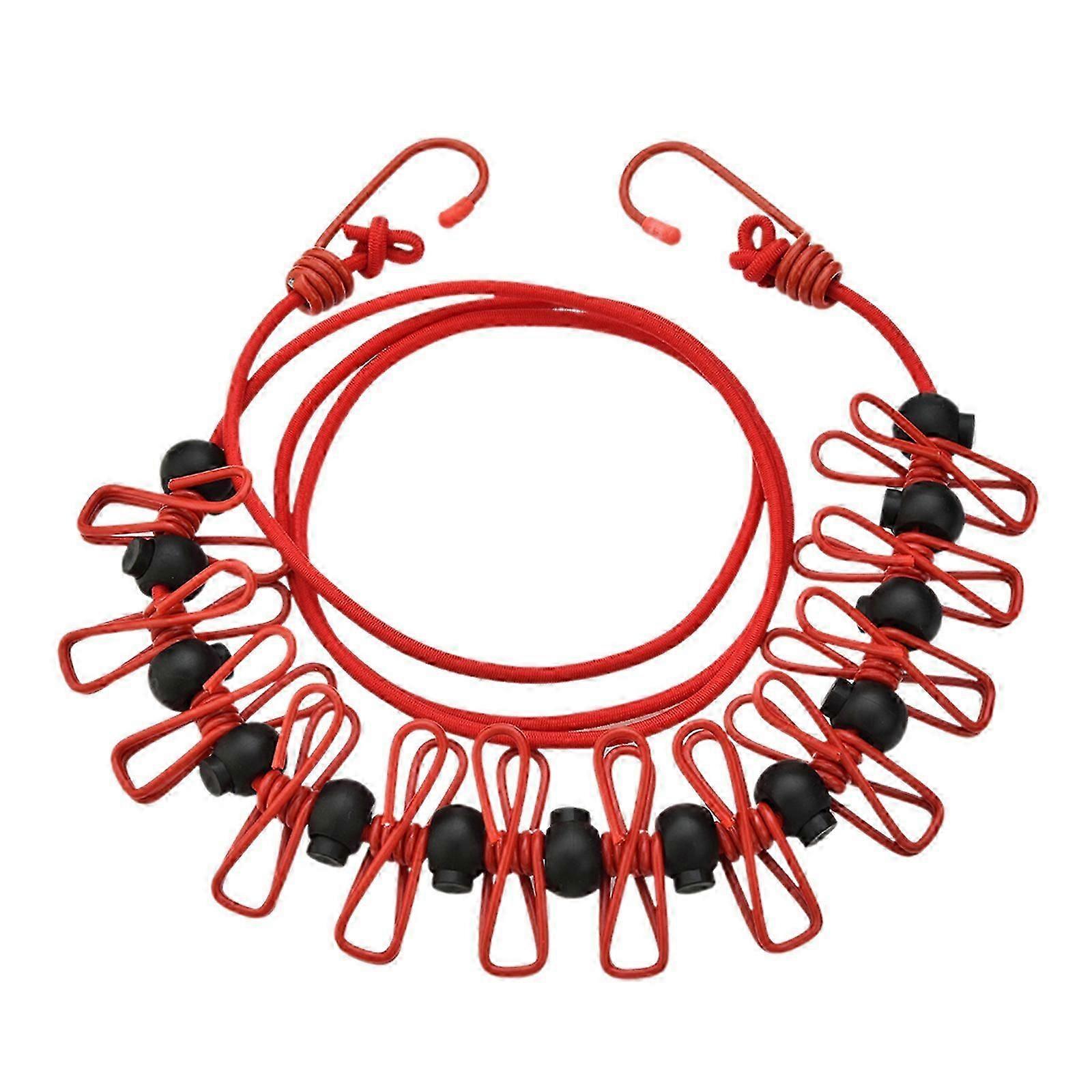 Stretch Clotheslines Elastics Clotheslines Travel Washing Line Adjust able Retractable Airer Wind proof Rope with 12Clip Red