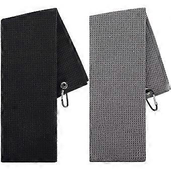 2Pack Golf Towels, 16" x 24" Golf Towel for Golf Bags with Clip - Premium Microfiber Waffle Pattern Golf Towel, Tri-fold Golf Towels for Men Women, Bl