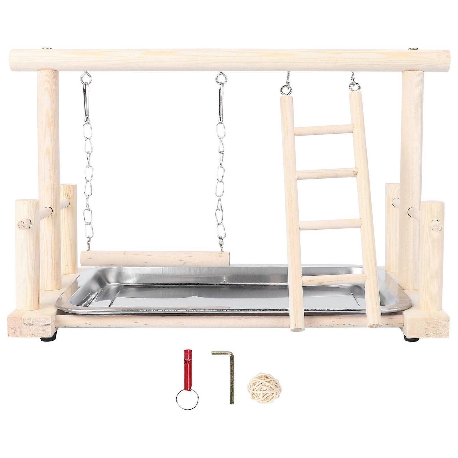 Parrot Hanging Toy Wood Bird Stand for Playing 1Pcs Beige Safe Material