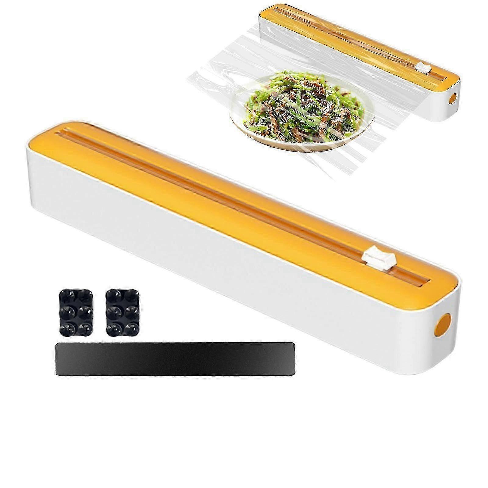 BPAフリーの磁気プラスチックラップディスペンサー、スライドカッター付き-イエロー