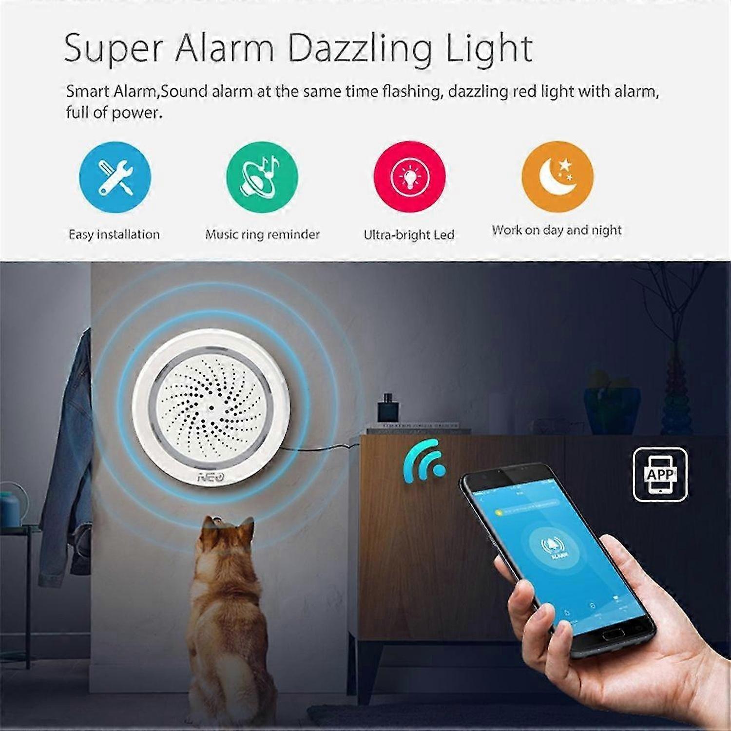 Tuya Smart Wifi Siren Alarm Sensor For Home Security with Strobe Alerts Support USB Cable Power