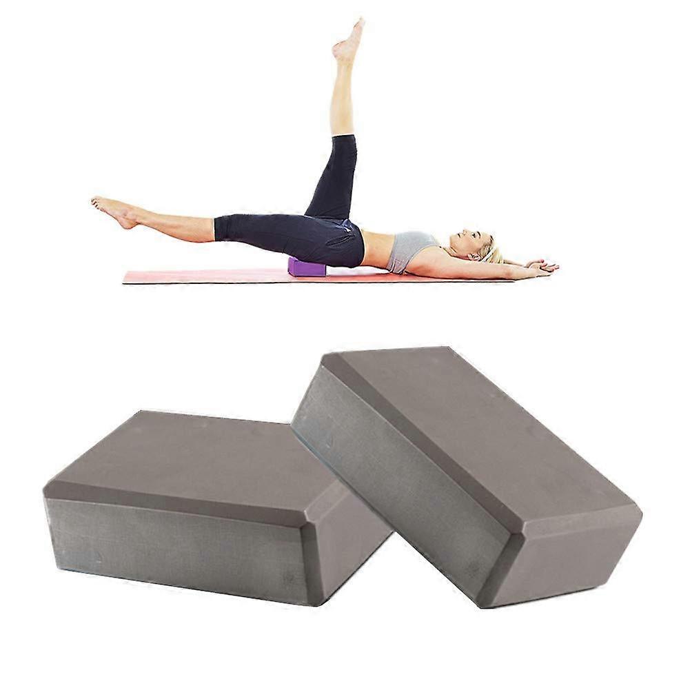 Yoga Block Foam Support Set - High Density Gray Pilates Blocks for Beginners - 2 Pieces Yoga Starter Kit