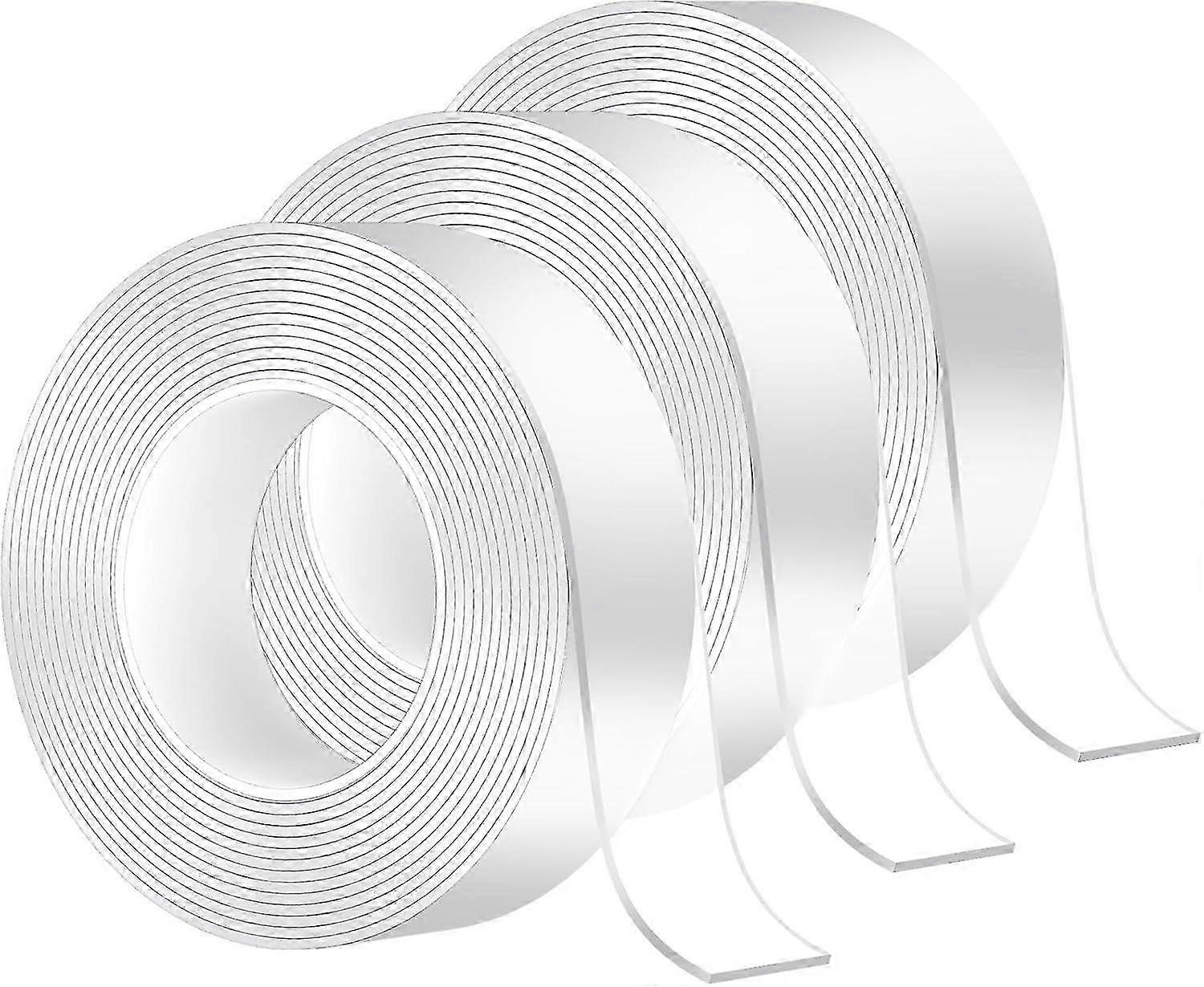 3 Rolls of Multi-Purpose Transparent Reusable Nano Tape, 3m x 3cm x 2mm Washable Traceless Strong Gel Tape for Carpets, Parties