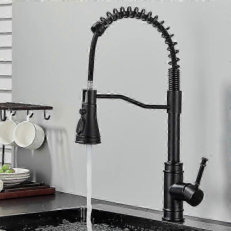 Black Kitchen Faucet Deck Mount Mixer Tap 360 Rotate Stream Sprayer Blade Nozzle Hot Cold Water Pull Out Crane