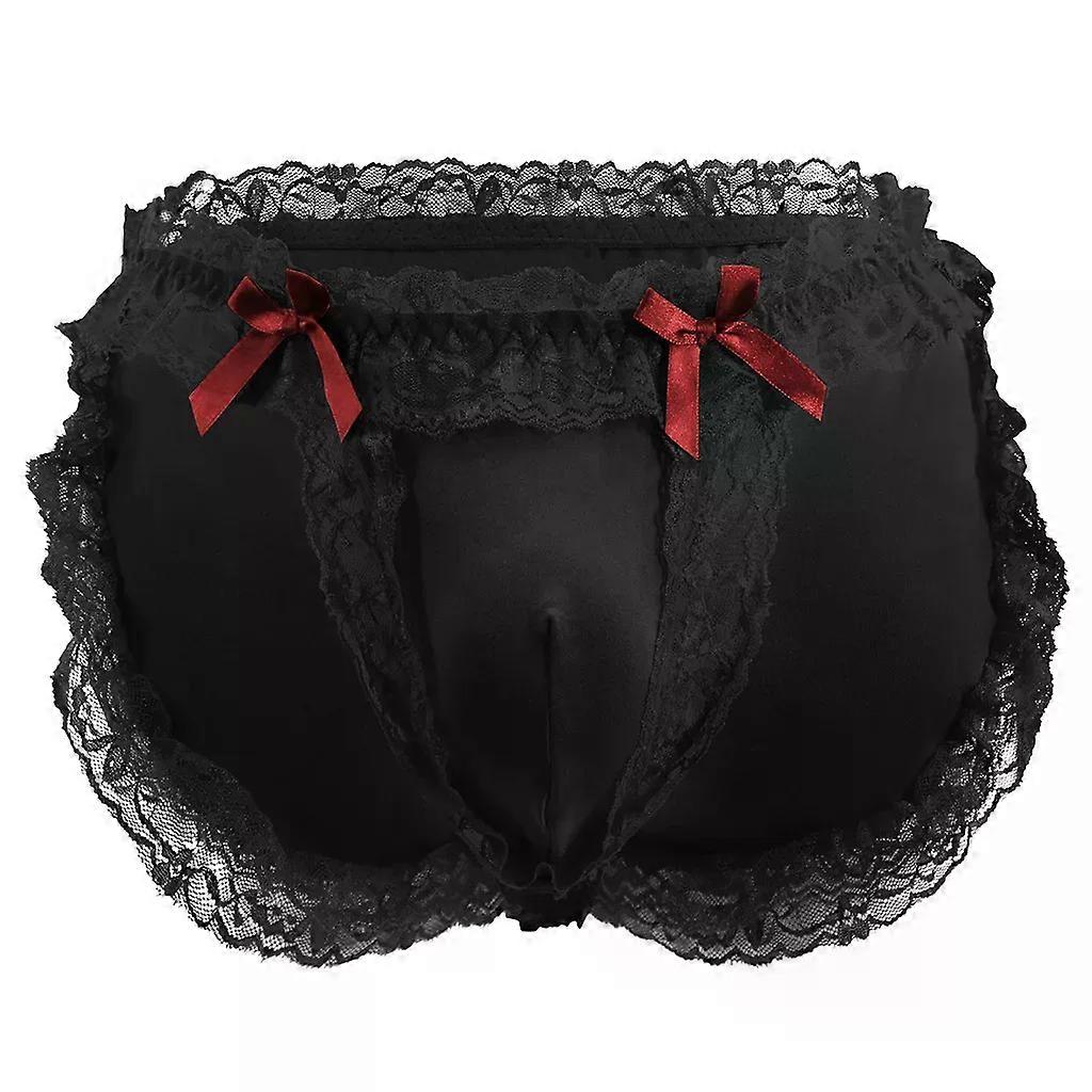 Herr erotiska trosor Underkläder Sissy crossdressing trosor Bowknot Mesh spets volang denna elastiska bögar u konvex påse kalsonger