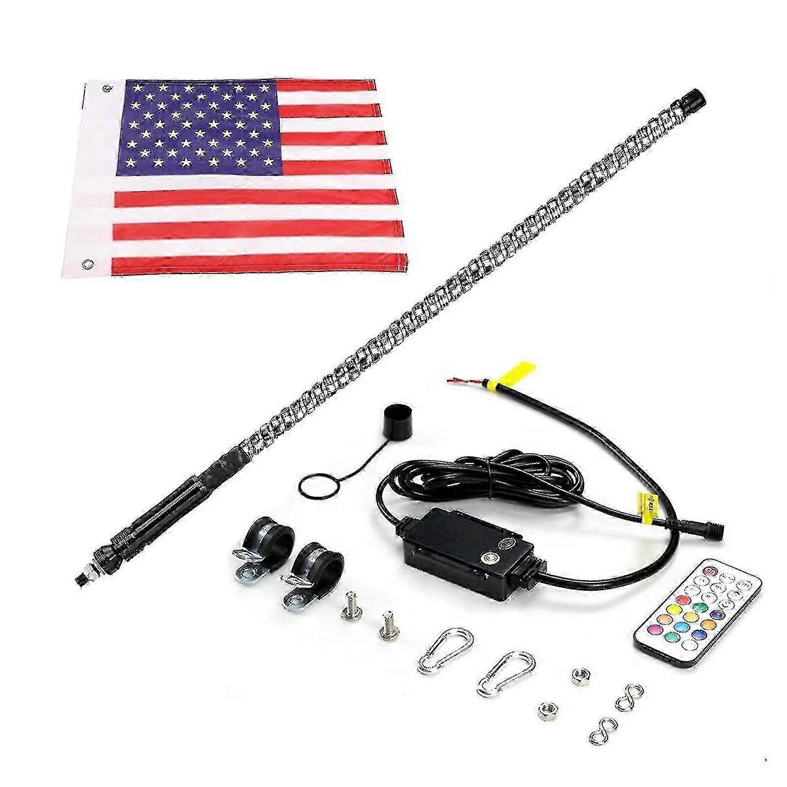 2pcs 2ft Rgb Led Whip Lights Flag Pole Rf Remote Control For Rzr Suv Atv