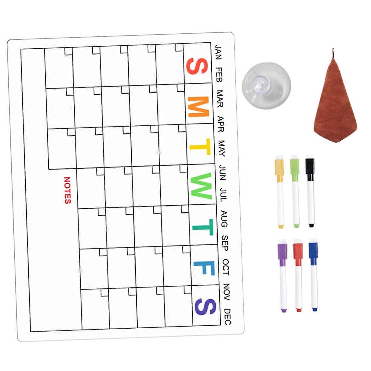 Magnetic Refrigerator Planning Board, Writable Dry Erase Memo Board with Markers, Suction Cups, and Efficient Task Planner for Office and Home