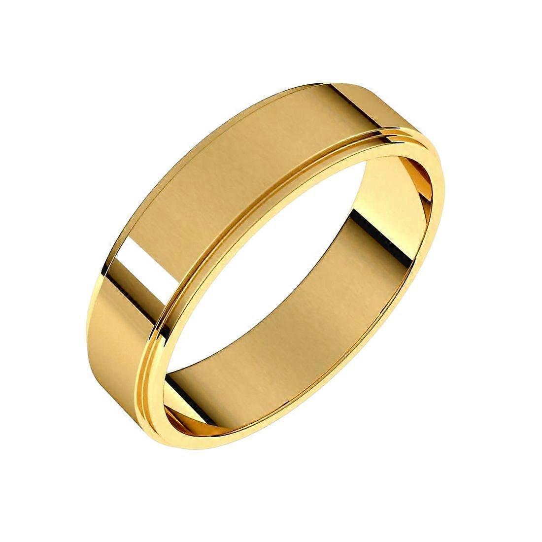 K10イエローゴールドフラットステップエッジ5mmウェディングバンドリング9.5-女性と男性のための結婚式バンド