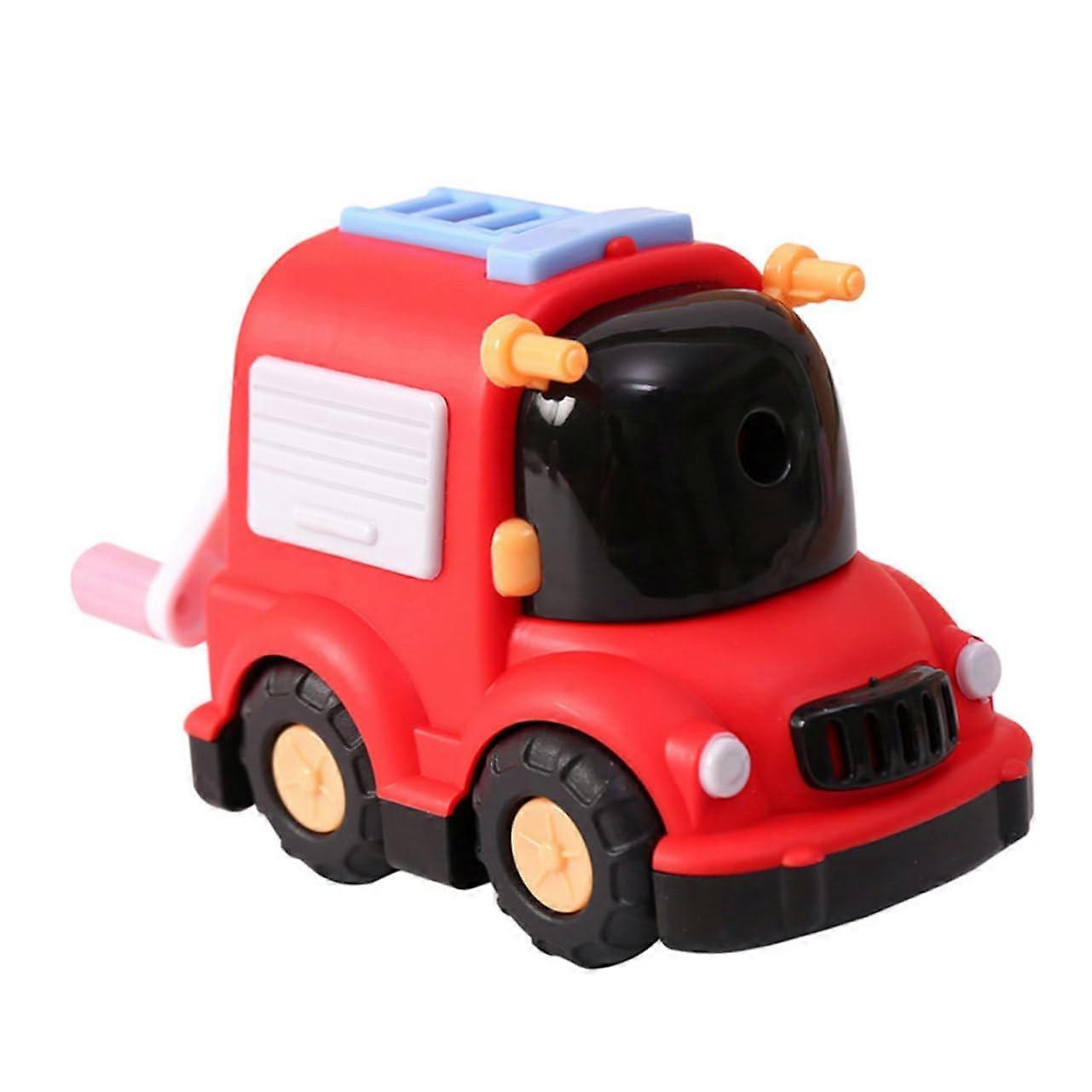 Cartoon pencil sharpener in car shape, manual for children, smooth materials, red.