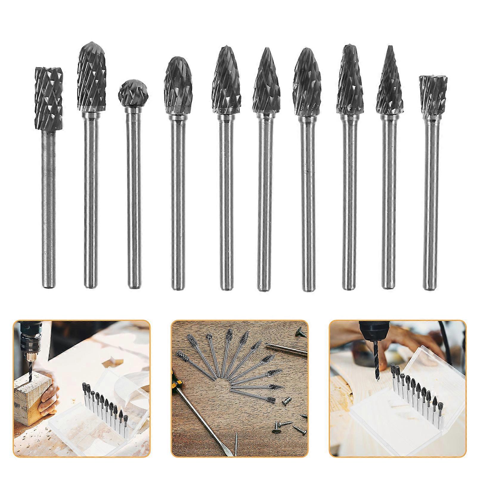 Grinding Machine Accessories Set Diy Projects Woodworking Cylindrical Tungsten Steel 10Set