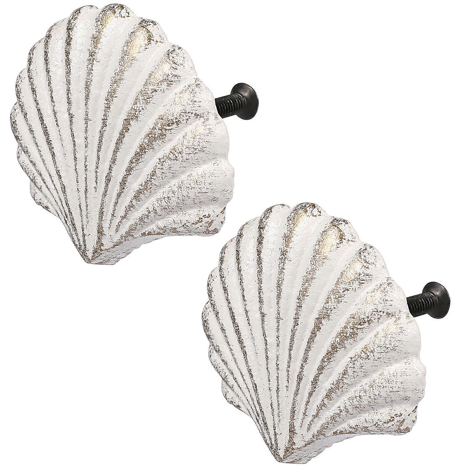 Shell Knobs 2Pcs White Ocean Theme Cabinet Knobs for Home Decor